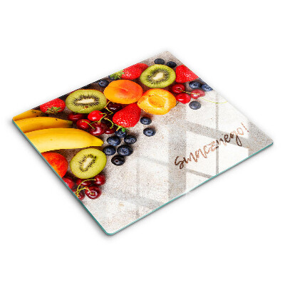 Deska szklana 60x52 cm Owoce Napis: Smacznego!