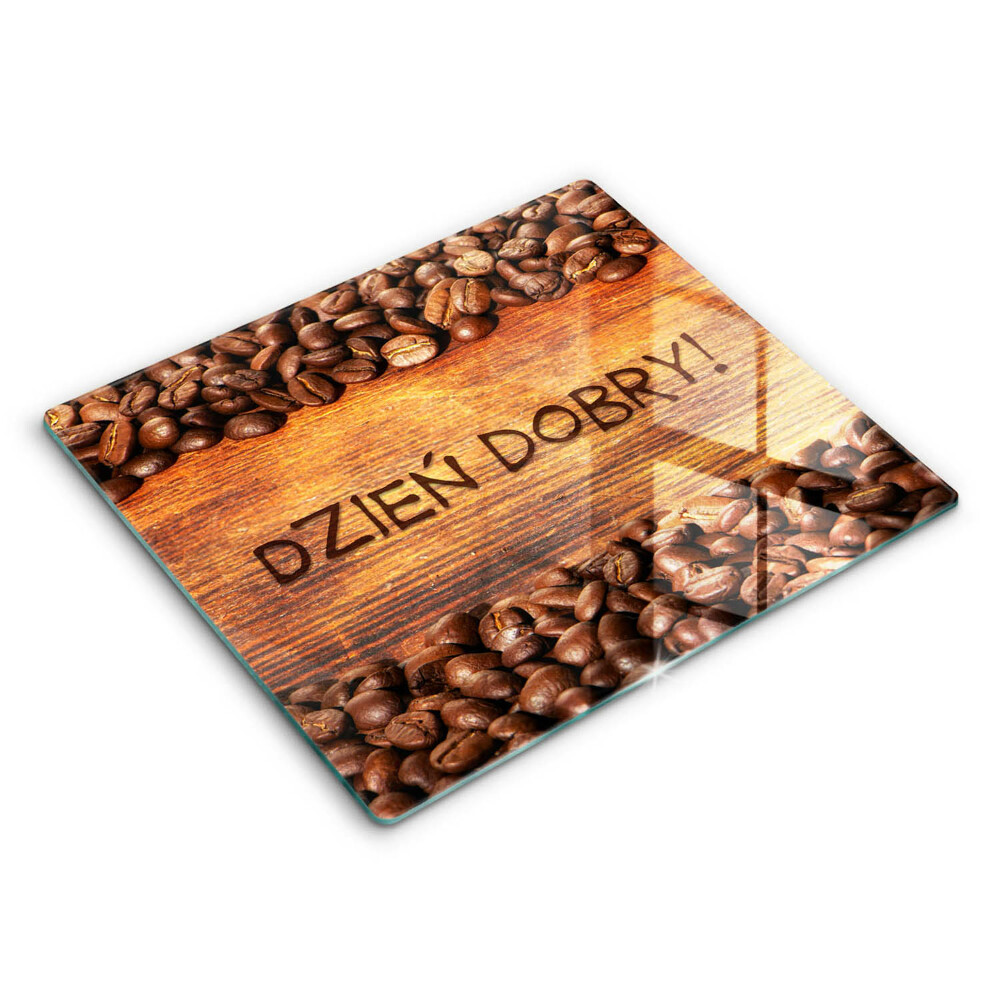 Deska szklana 60x52 cm Ziarna Kawy Napis: Dzień dobry!