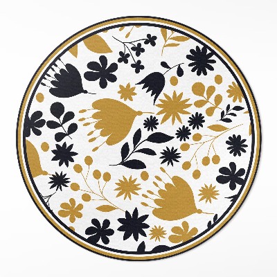 Dywan winylowy okrągły Ilustracja kwiatów i liści na łące
