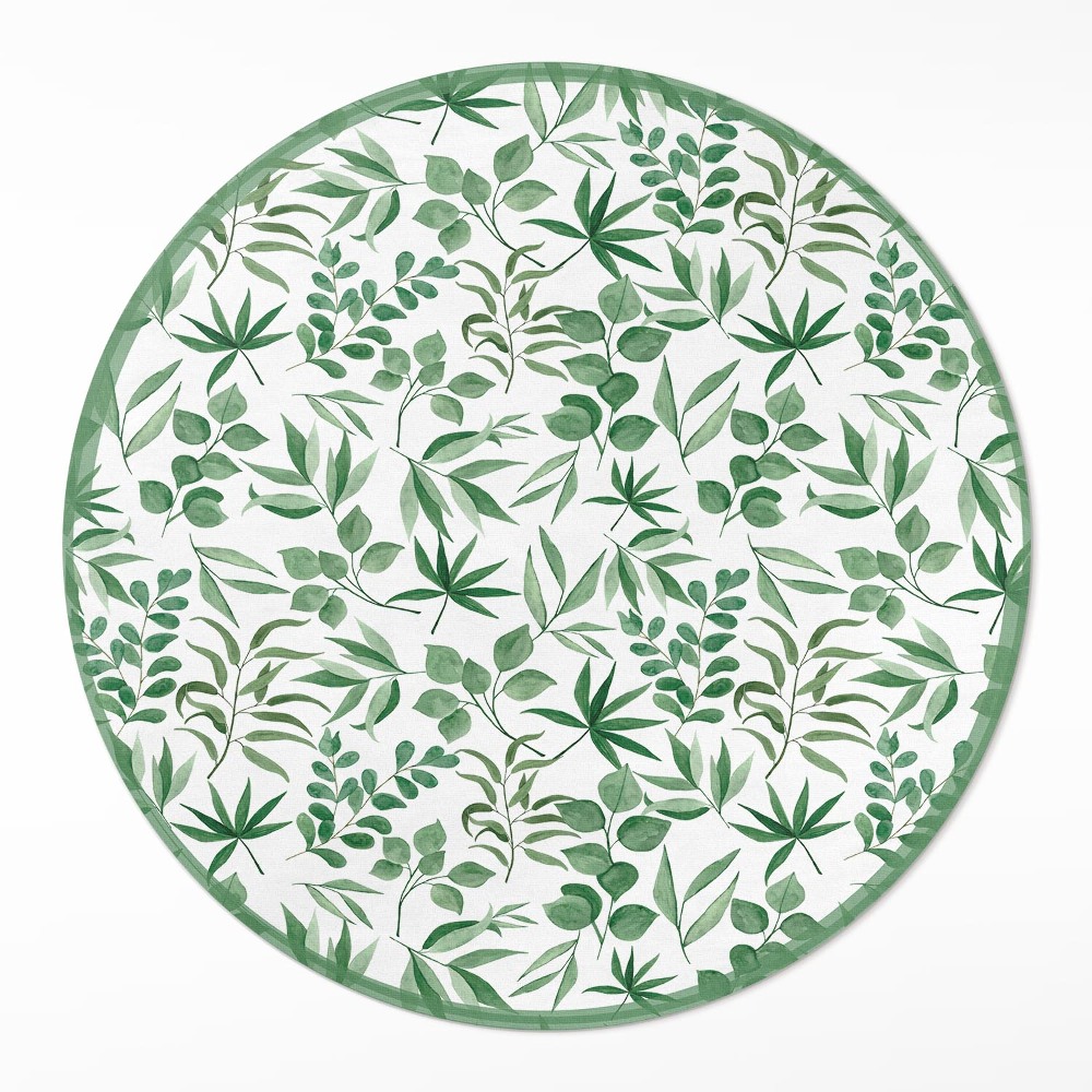 Dywan winylowy okrągły Akwarelowe listki w delikatnym stylu