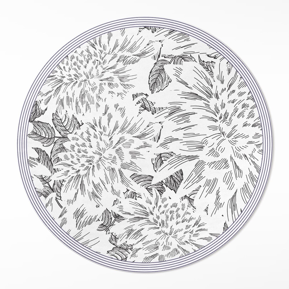 Dywan winylowy okrągły Szkic kwiatów stylowa łąka