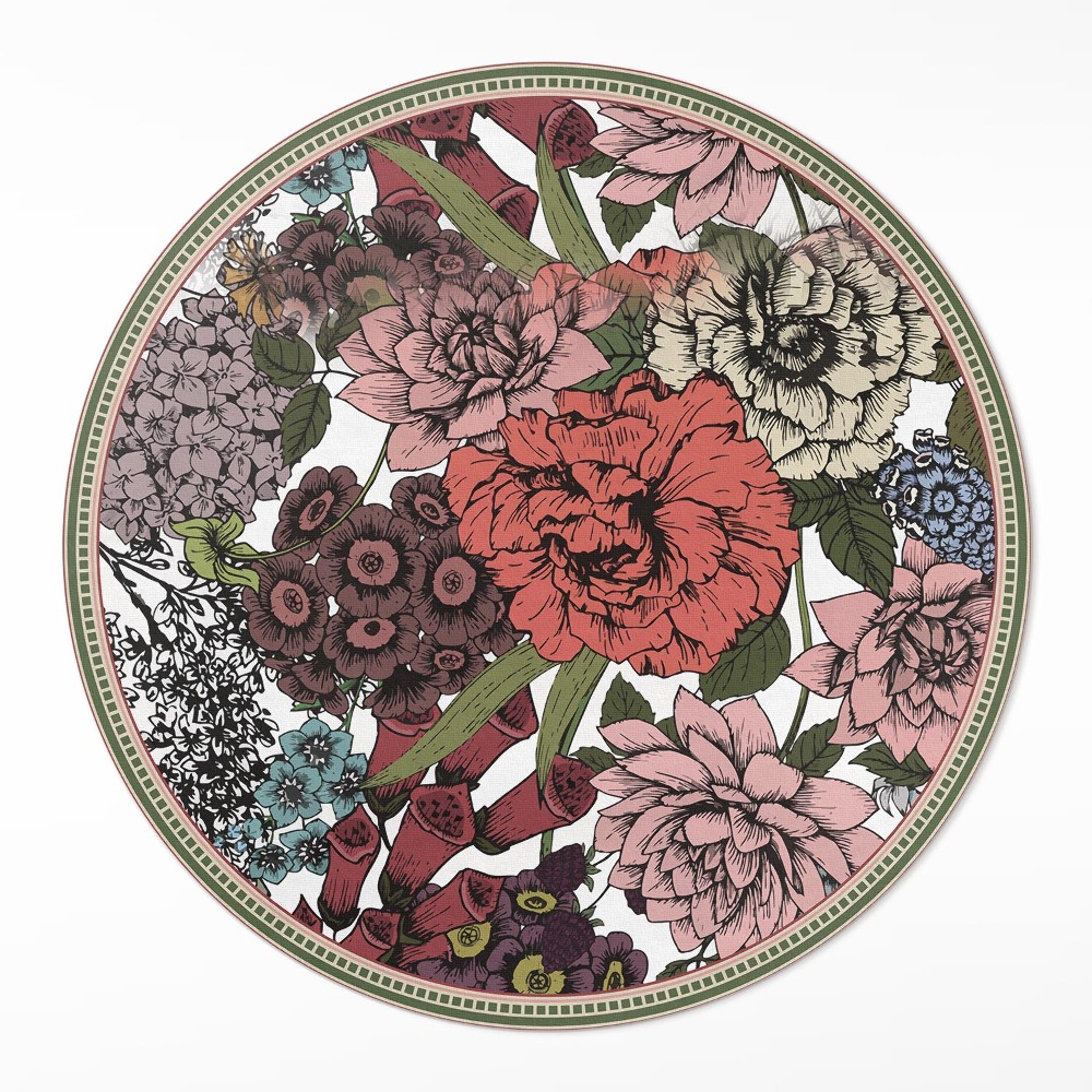 Dywan winylowy okrągły Pastelowe kwiaty na łące vintage