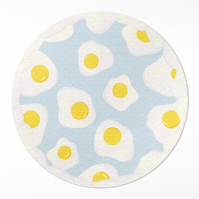 Dywan winylowy okrągły Jajka sadzone na błękitnym tle