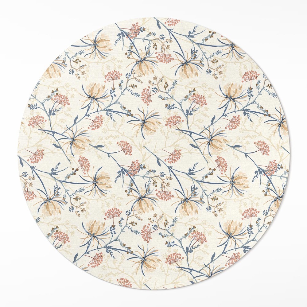 Dywan winylowy okrągły Kwiecista łąka delikatny wzór boho