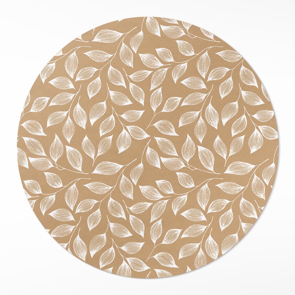 Dywan winylowy okrągły Boho linearne gałązki z liśćmi