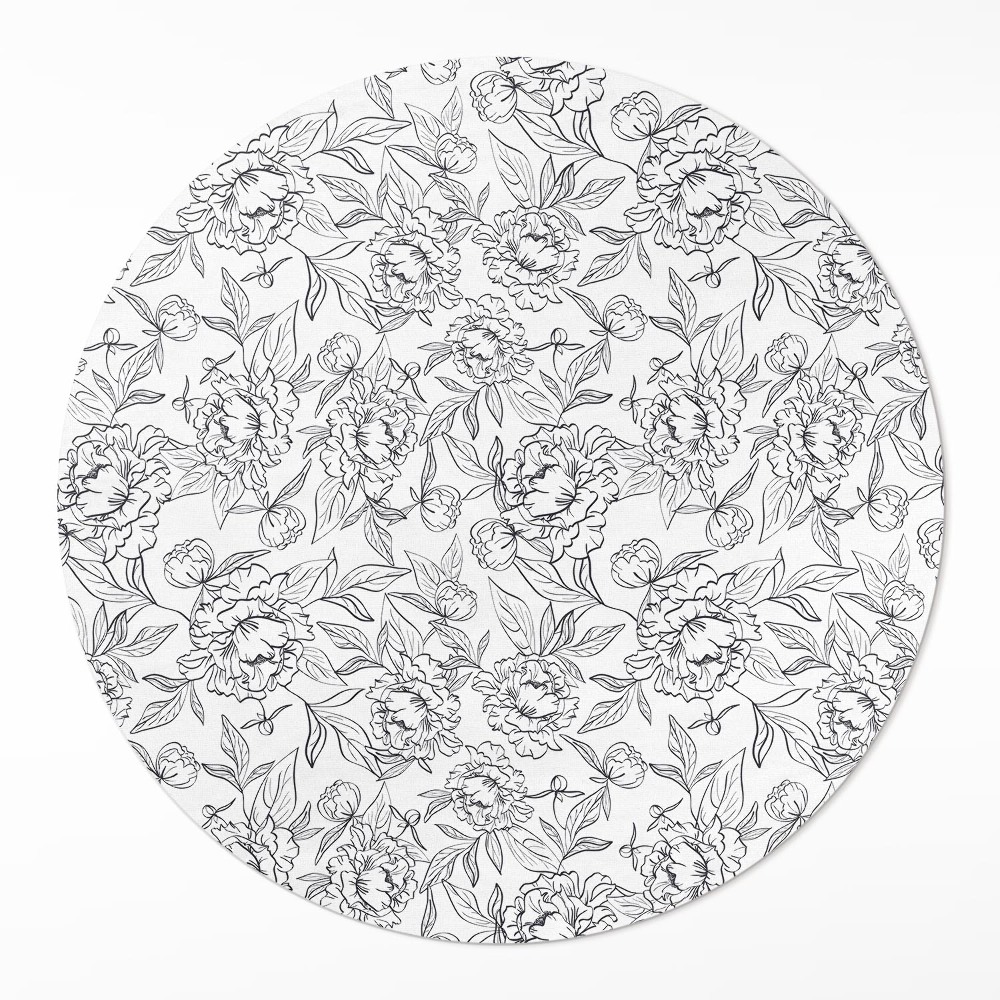 Dywan winylowy okrągły Szkic kwiatów piwonii i liści vintage