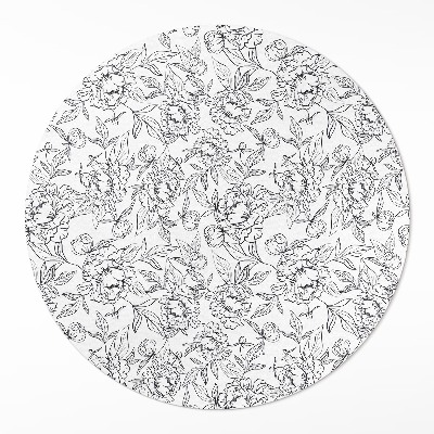 Dywan winylowy okrągły Szkic kwiatów piwonii i liści vintage