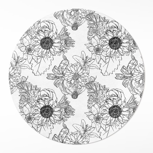 Dywan winylowy okrągły Rysowane słoneczniki piękne kwiaty vintage