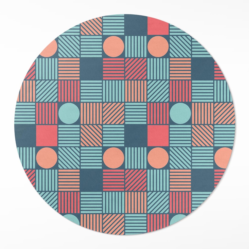 Dywan winylowy okrągły Retro vintage wzór geometryczny