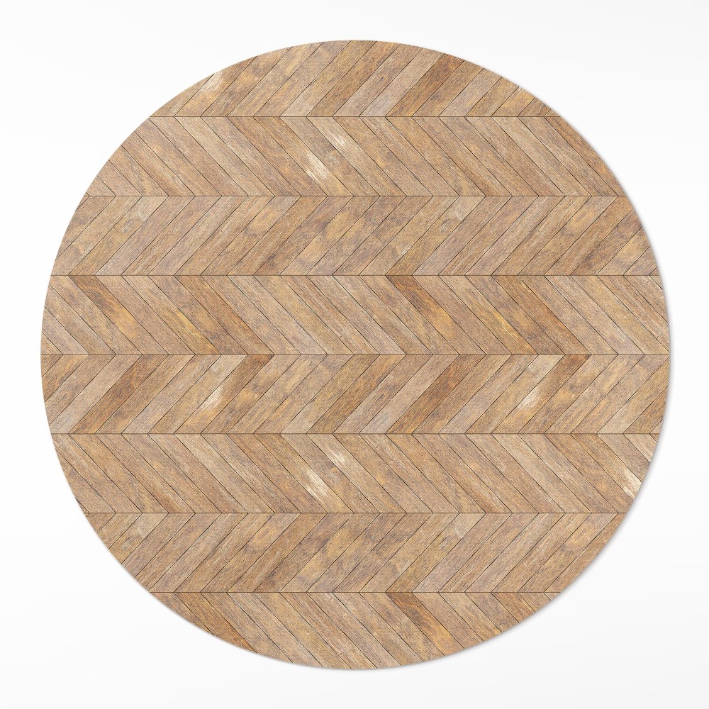 Dywan winylowy okrągły Vintage drewniany parkiet podłogowy jodełka