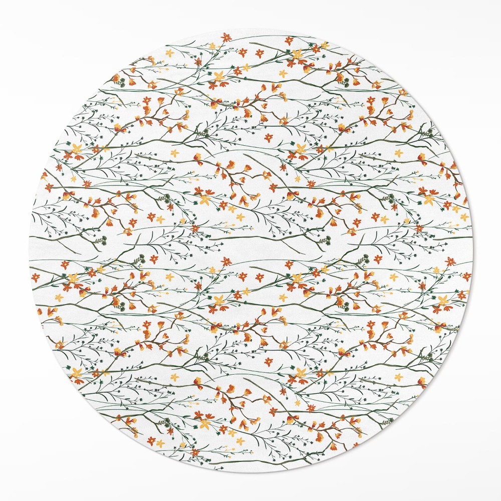 Dywan winylowy okrągły Kwiatuszki i gałązki w stylu boho