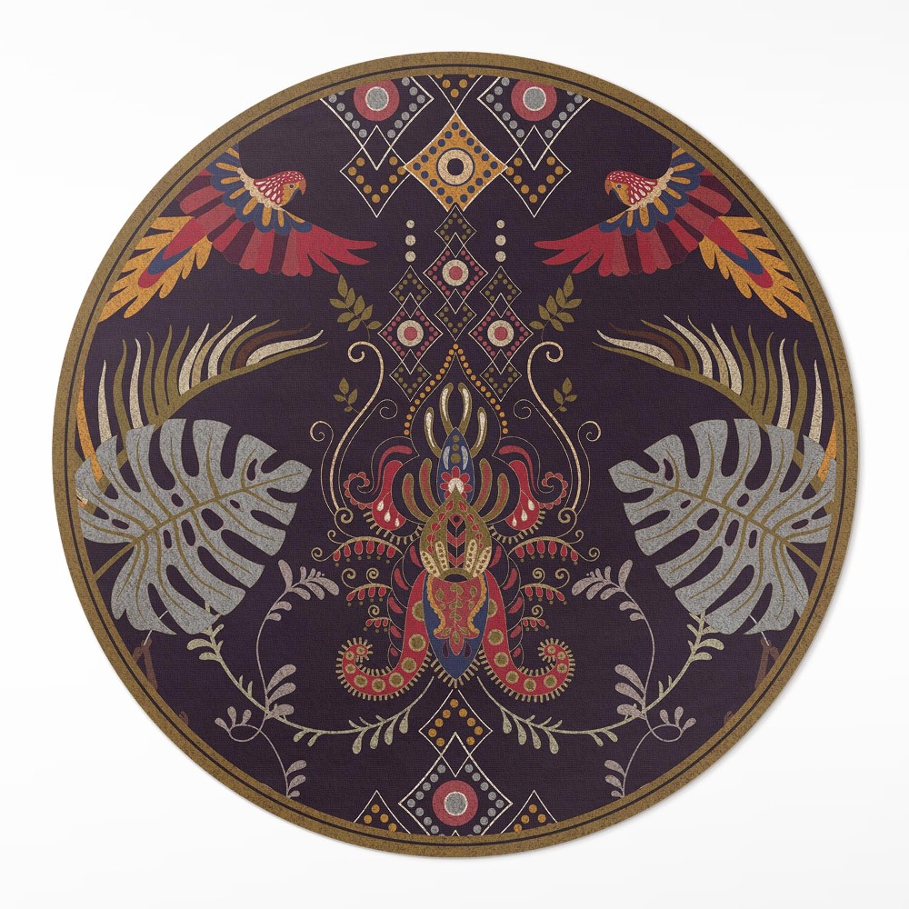 Dywan winylowy okrągły Papugi i liście monstery