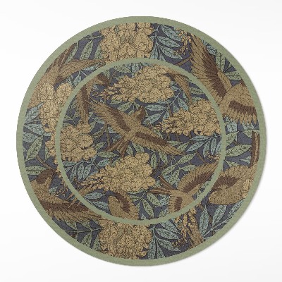 Dywan winylowy okrągły Ptaki kwiaty i liście vintage