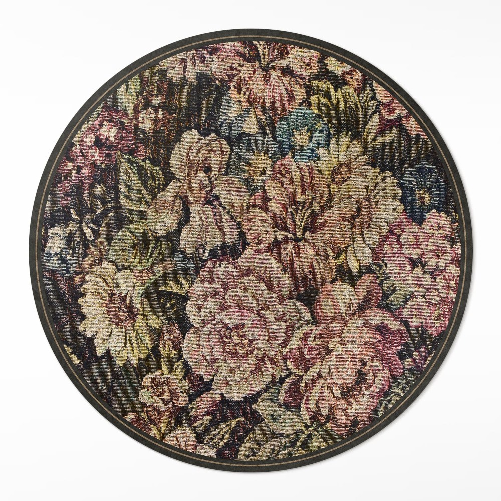 Dywan winylowy okrągły Retro vintage wytarte kwiaty