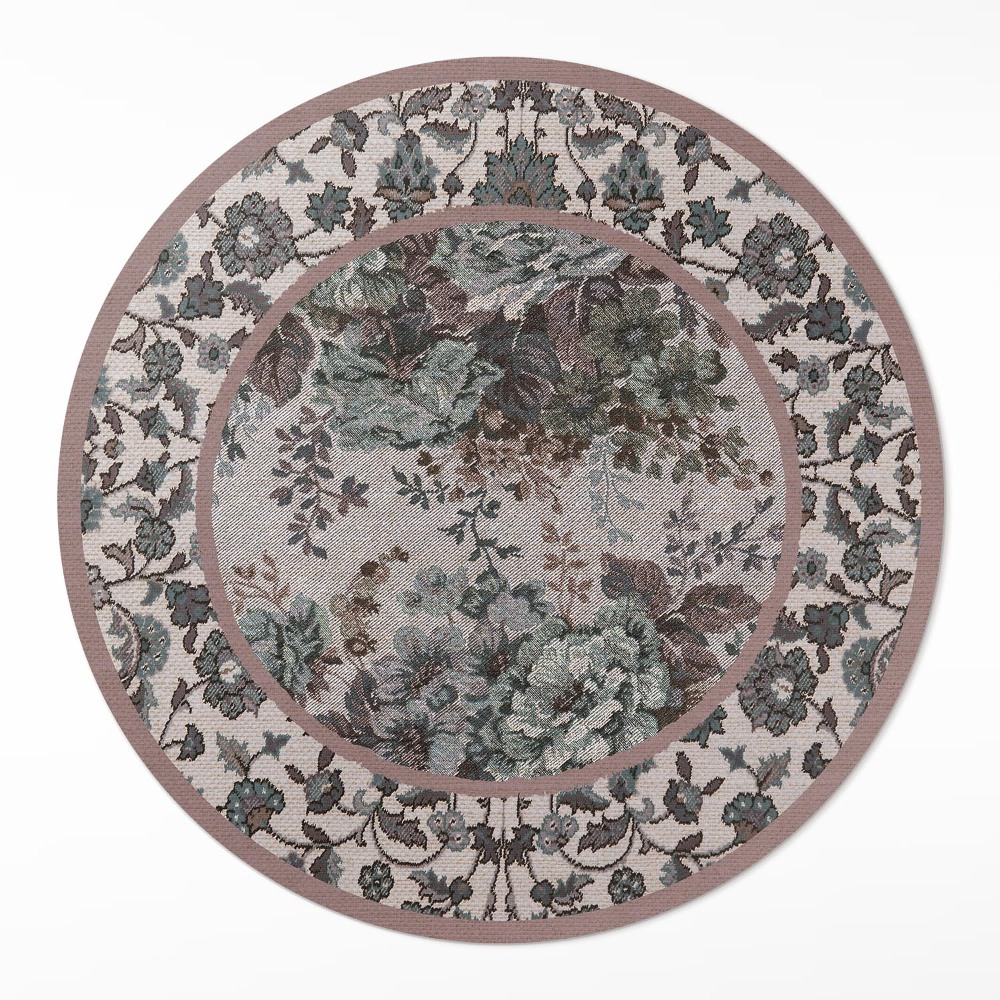 Dywan winylowy okrągły Ozdobne kwiaty na tkaninie