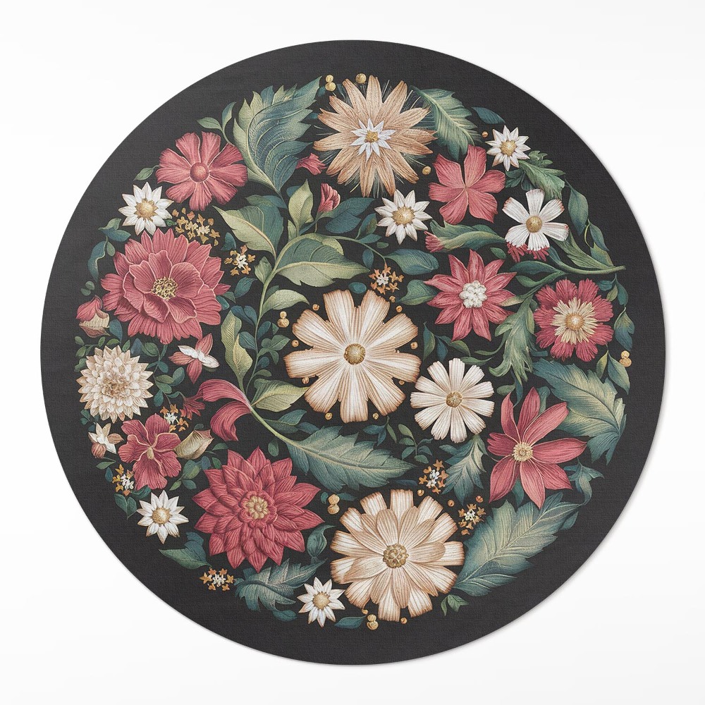 Dywan winylowy okrągły Polne kwiaty pastelowe delikatne rośliny