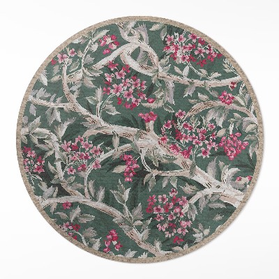 Dywan winylowy okrągły Gałęzie z liśćmi i kwiatami vintage