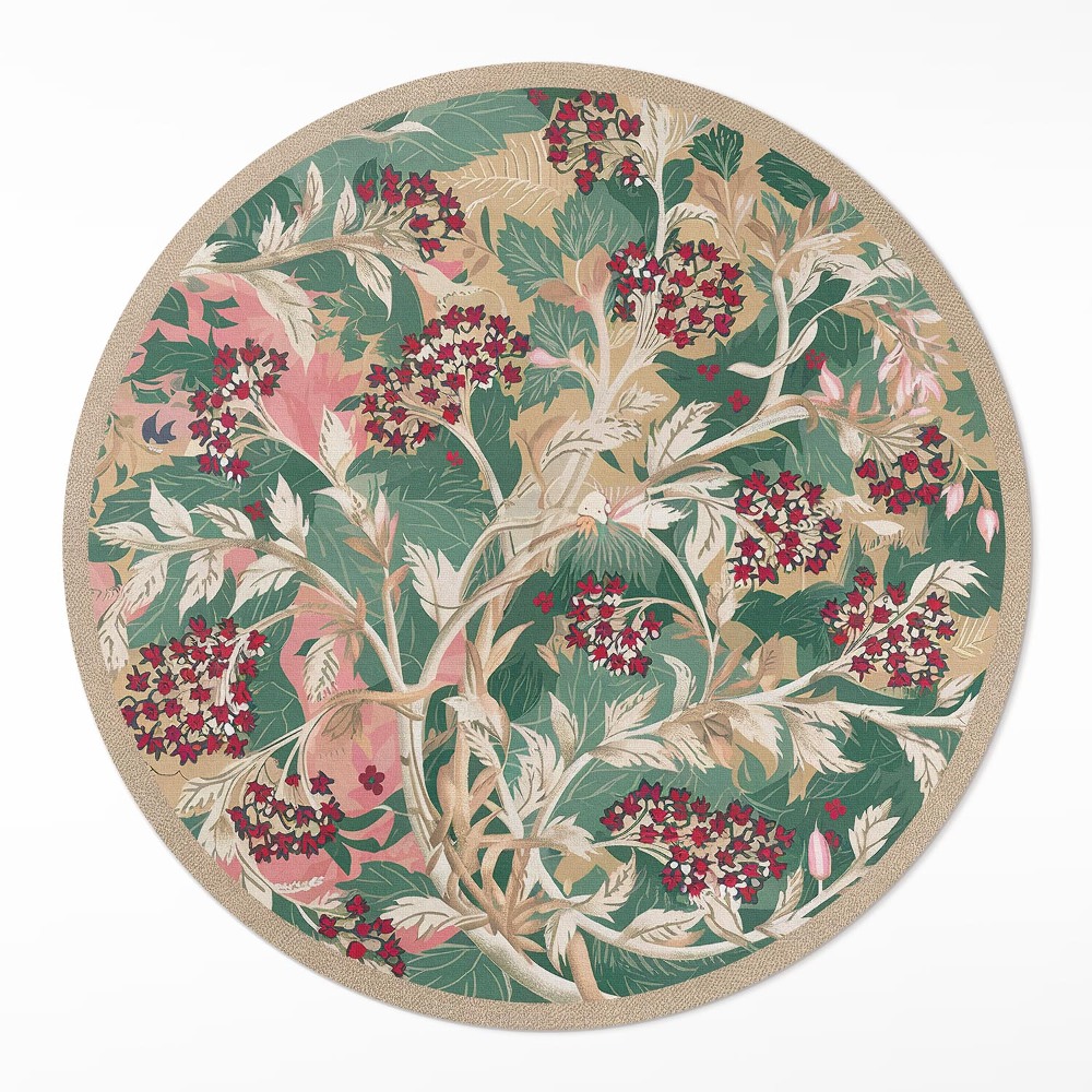 Dywan winylowy okrągły Grafika roślinności vintage kwiaty i liście