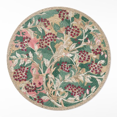 Dywan winylowy okrągły Grafika roślinności vintage kwiaty i liście