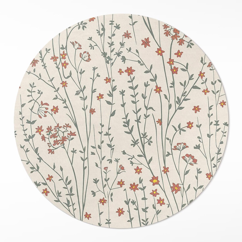 Dywan winylowy okrągły Drobne polne kwiatki boho delikatna łąka