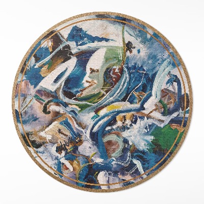 Dywan winylowy okrągły Malarska abstrakcja ekspresja ślady farb