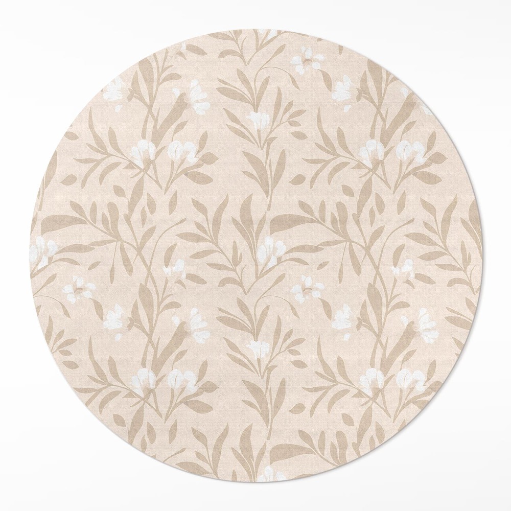 Dywan winylowy okrągły Subtelny wzór delikatnych liści i kwiatów boho