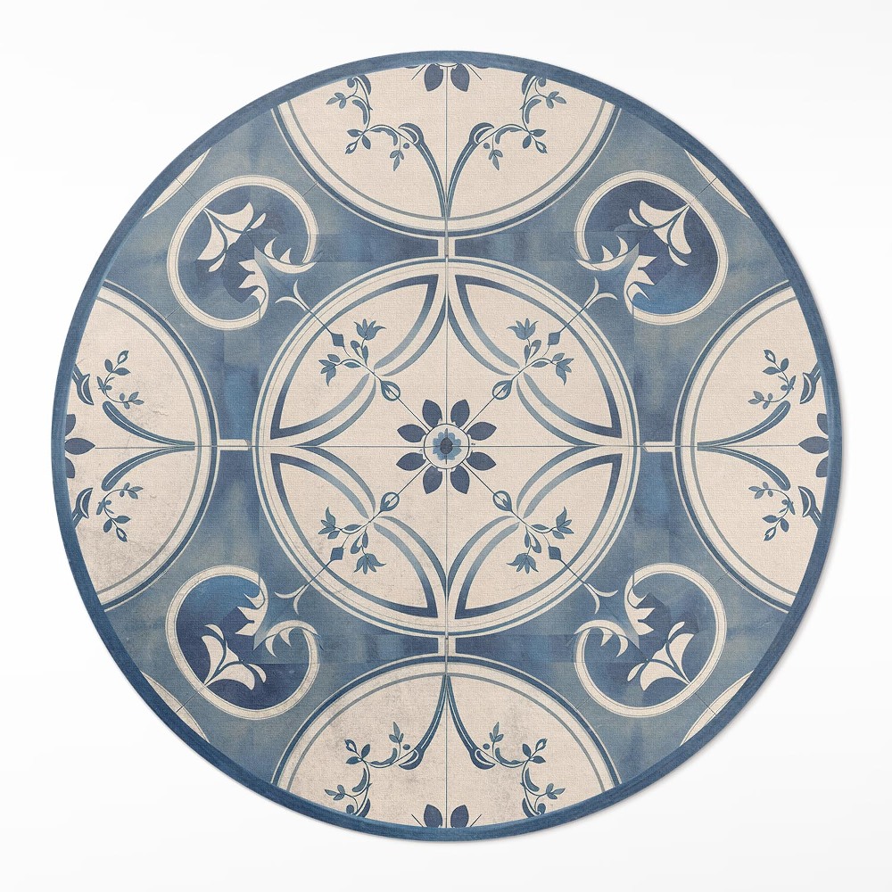 Dywan winylowy okrągły dekoracyjne płytki z ornamentami vintage