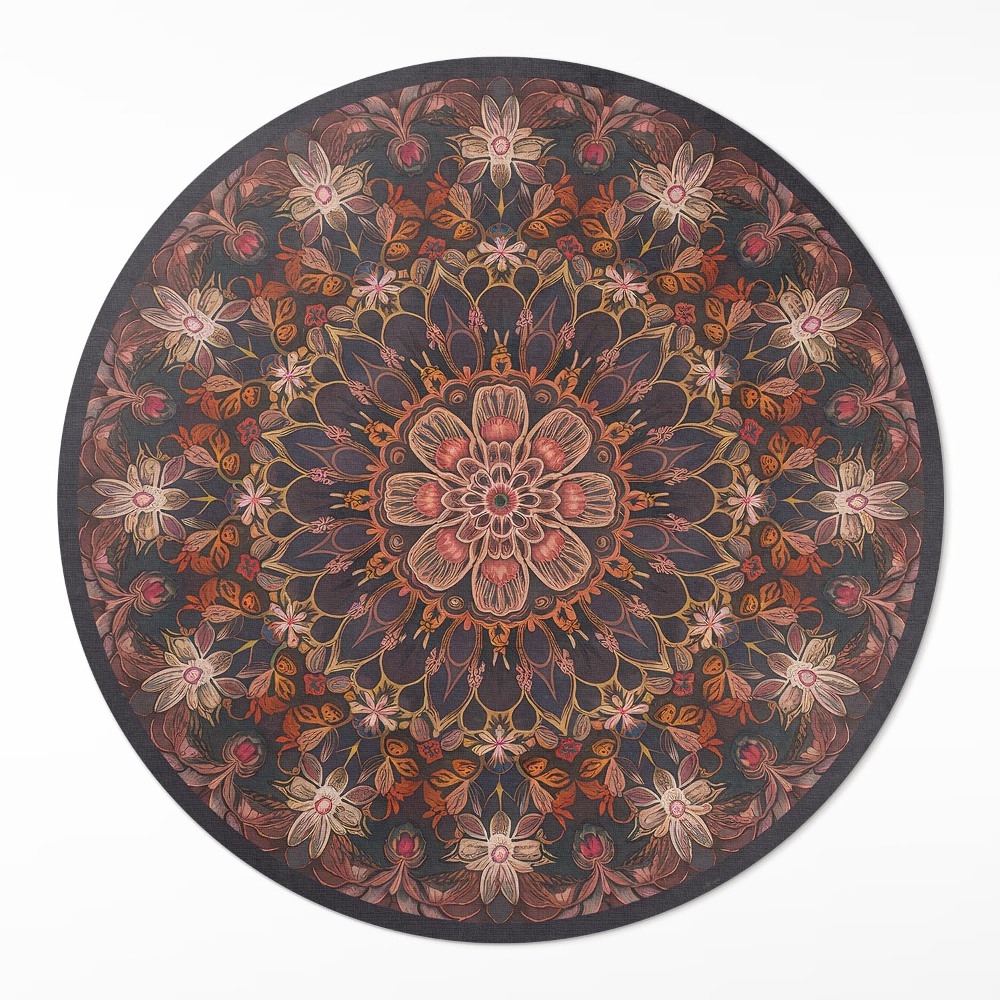 Dywan winylowy okrągły Orientalna dekoracja wzór z motywem roślinnym