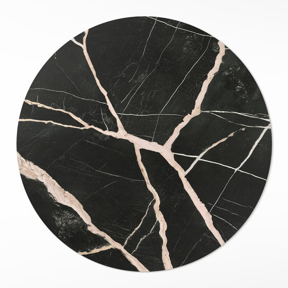 Dywan winylowy okrągły Ciemny pęknięty marmur glamour kontrast
