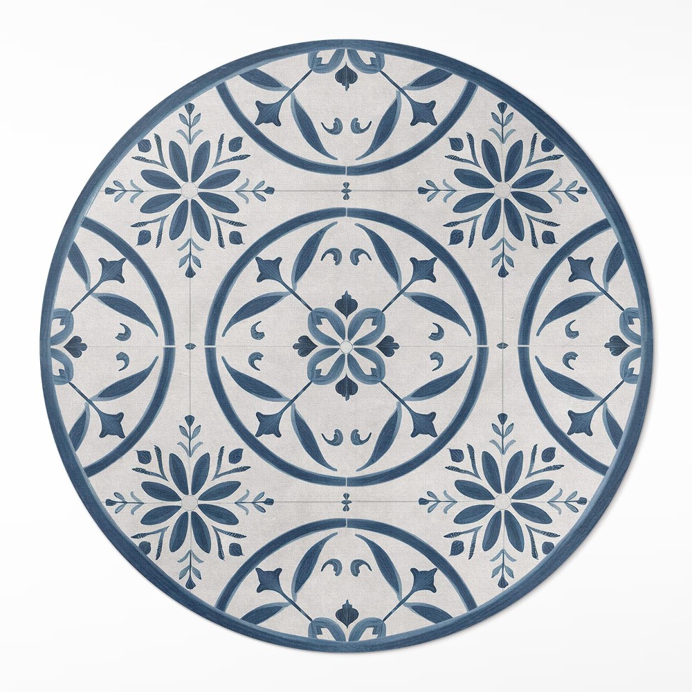 Dywan winylowy okrągły Delikatne płytki styl portugalski vintage