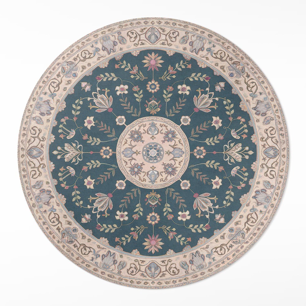 Dywan winylowy okrągły Ornament z kwiatami i liśćmi wzór vintage