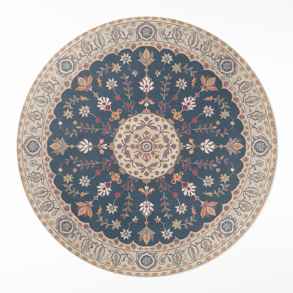 Dywan winylowy okrągły Ornament roślinny z kwiatami styl perski