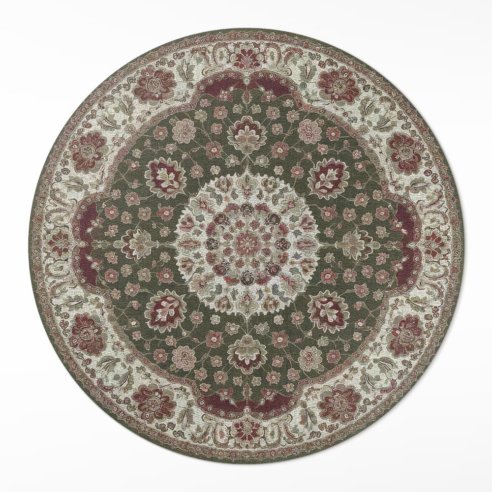 Dywan winylowy okrągły Perska zieleń mandali