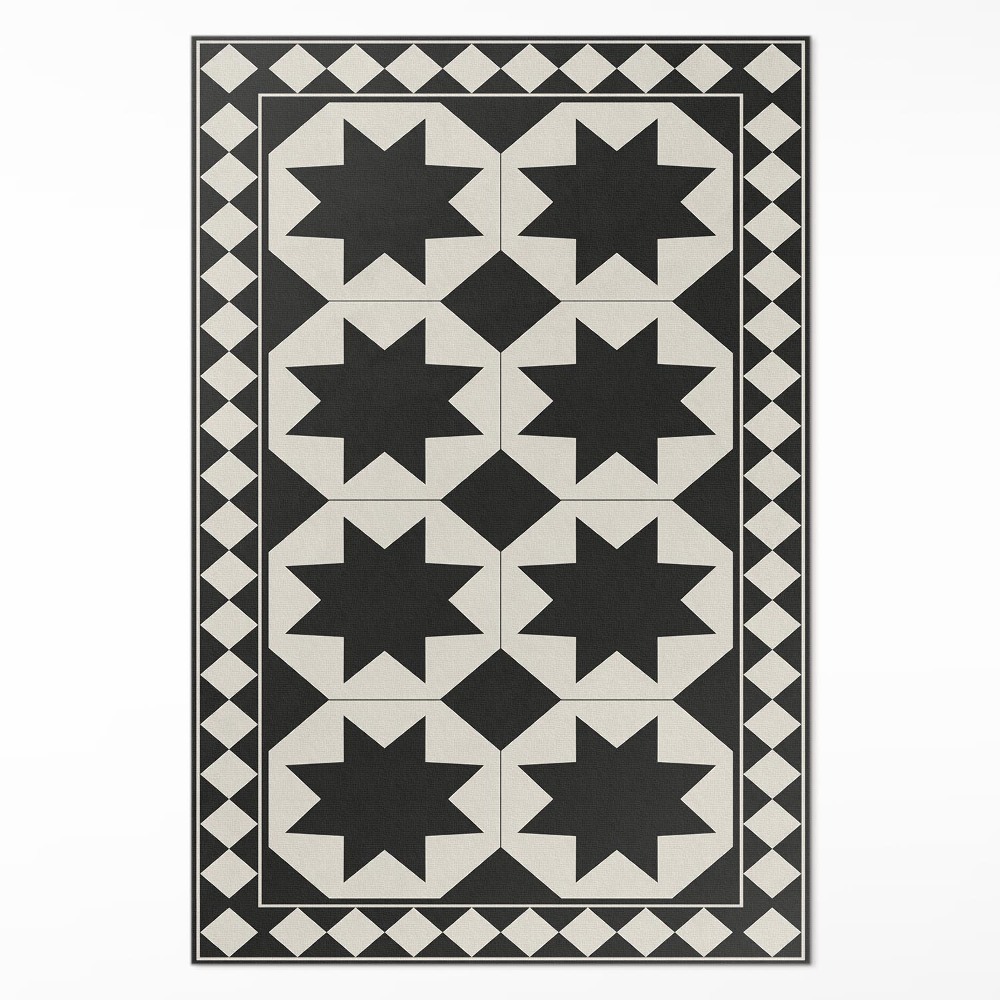 Dywan winylowy Czarno-białe gwiazdy elegancka mozaika