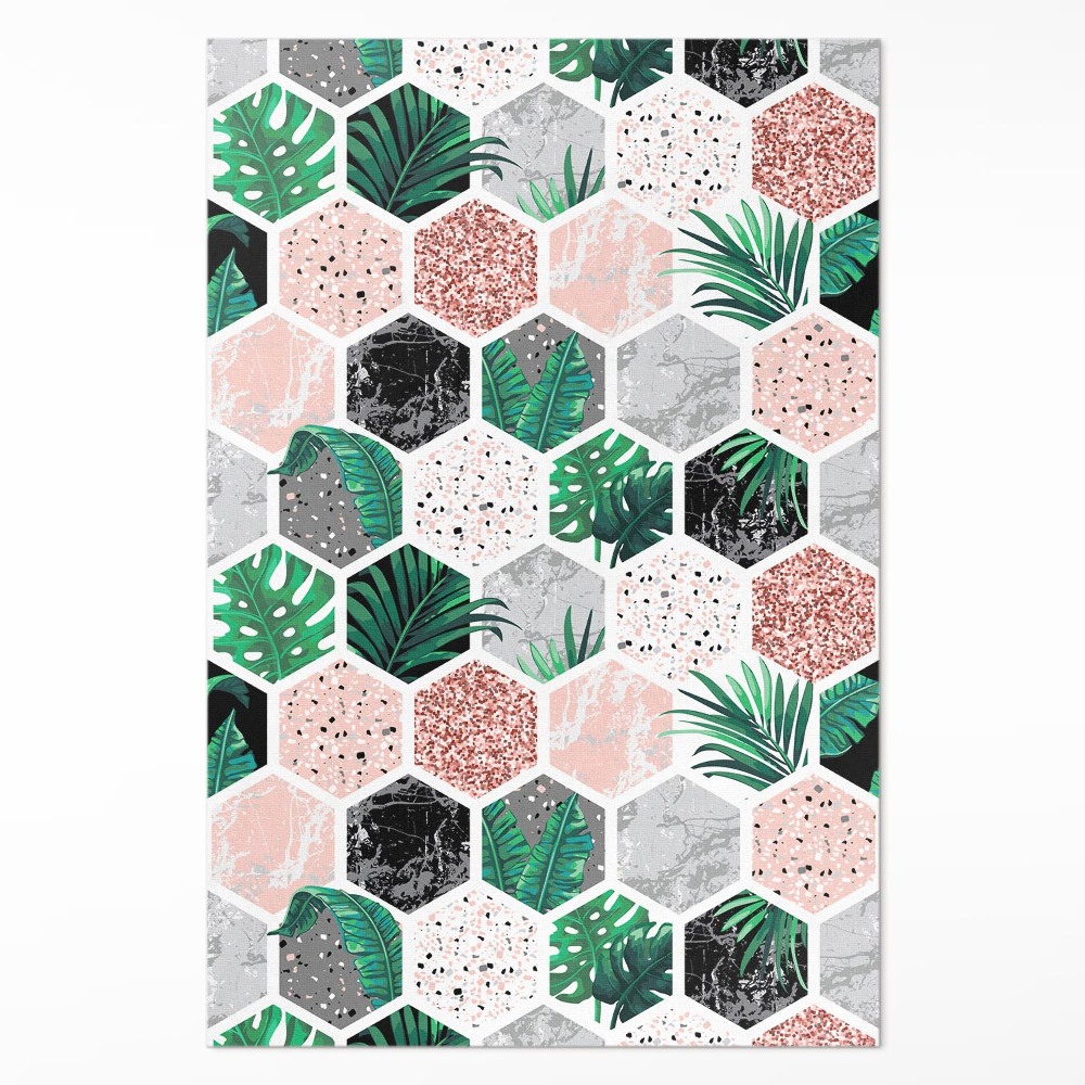 Dywan winylowy Tropikalne hexagony roślin i kamieni