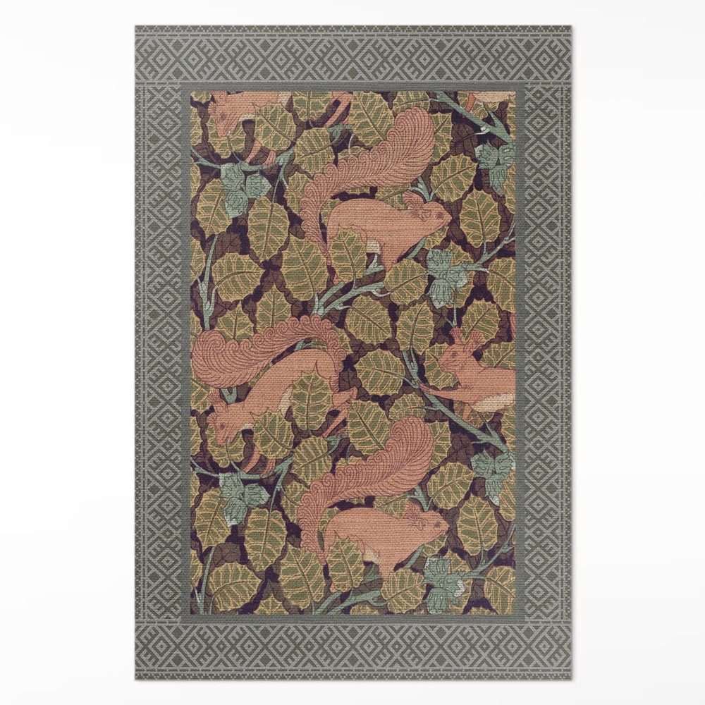 Dywan winylowy Wiewiórki i liście orzechowca ilustracja