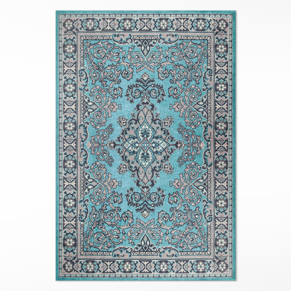 Dywan winylowy Błękitny dekoracyjny wzór motyw roślinny