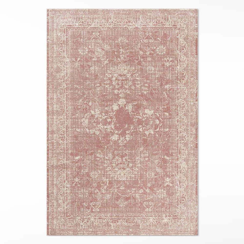 Dywan winylowy Pudroworóżowy wytarty wzór kwiatowy vintage