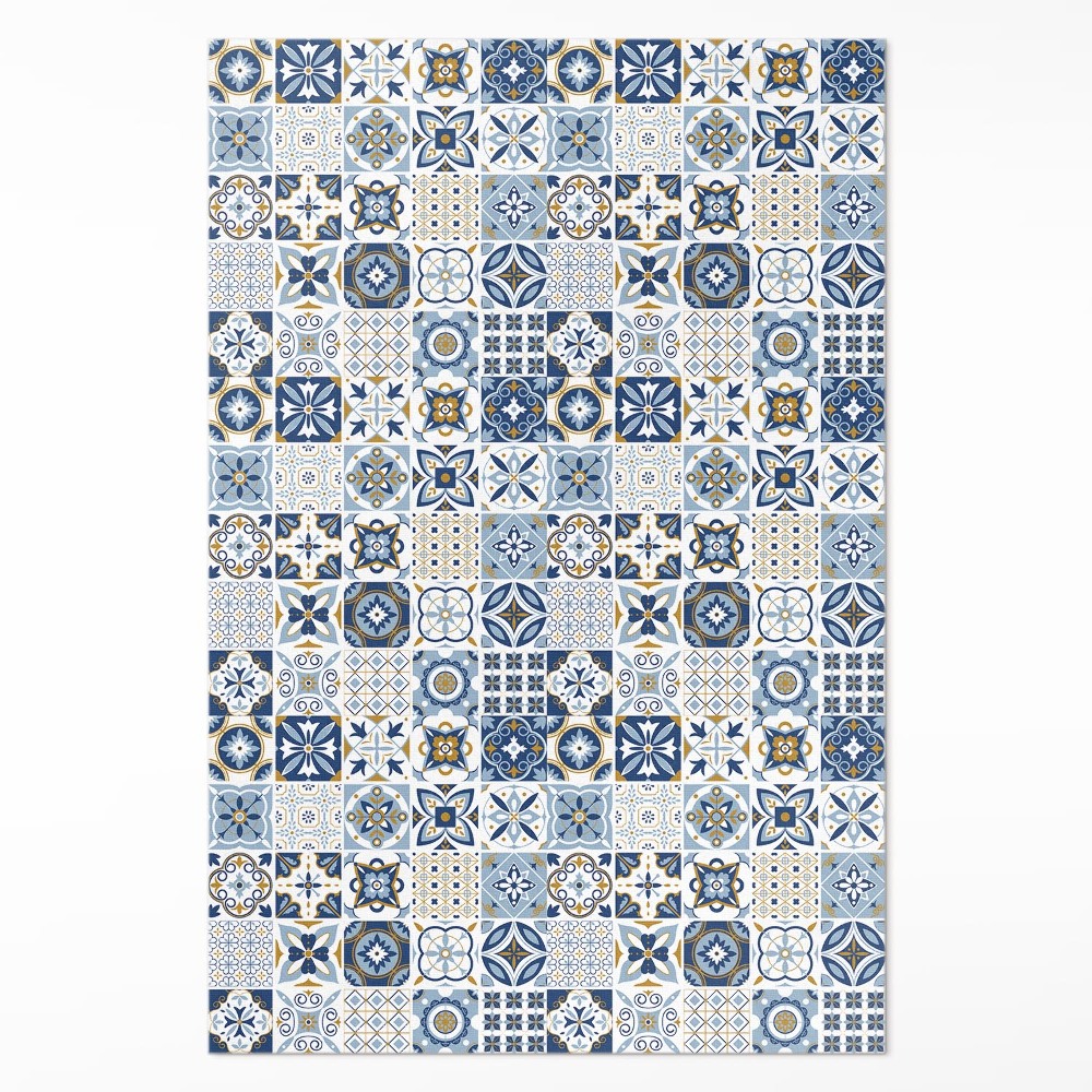 Dywan winylowy Grecka mozaika błękitne dekoracyjne kafelki