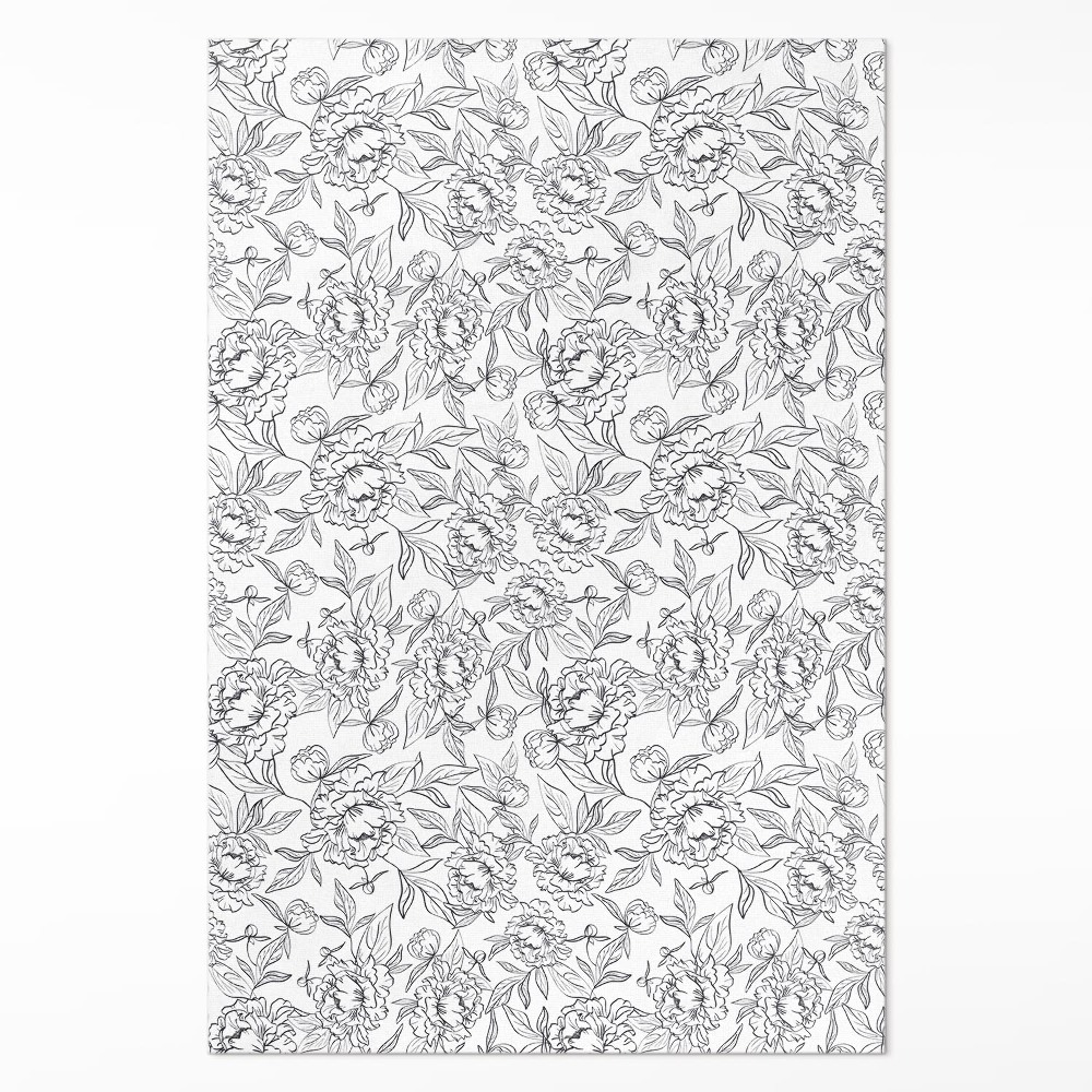 Dywan winylowy Szkic kwiatów piwonii i liści vintage