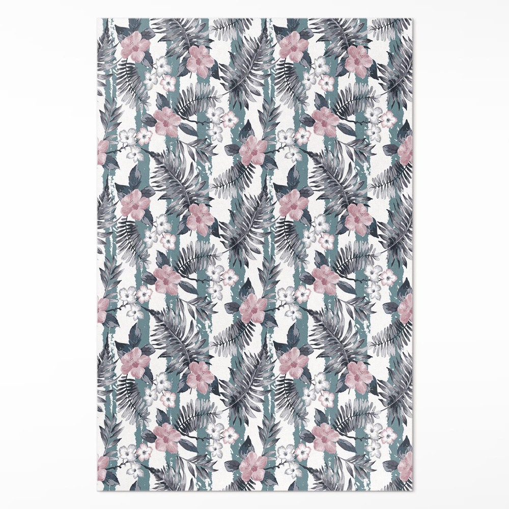 Dywan winylowy Hawajskie liście i kwiaty wzór tropikalny