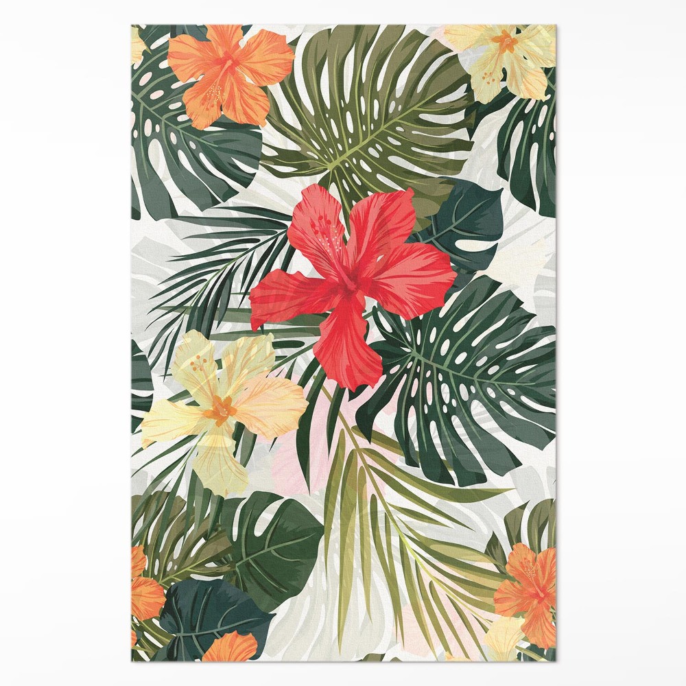 Dywan winylowy Tropikalne liście monstery i kwiaty