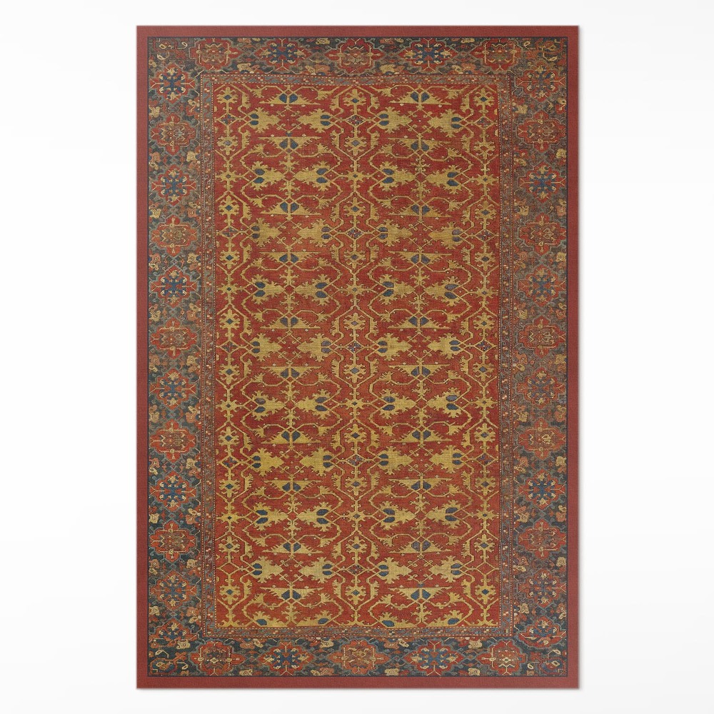 Dywan winylowy Czerwony niebieski i żółty wzór retro