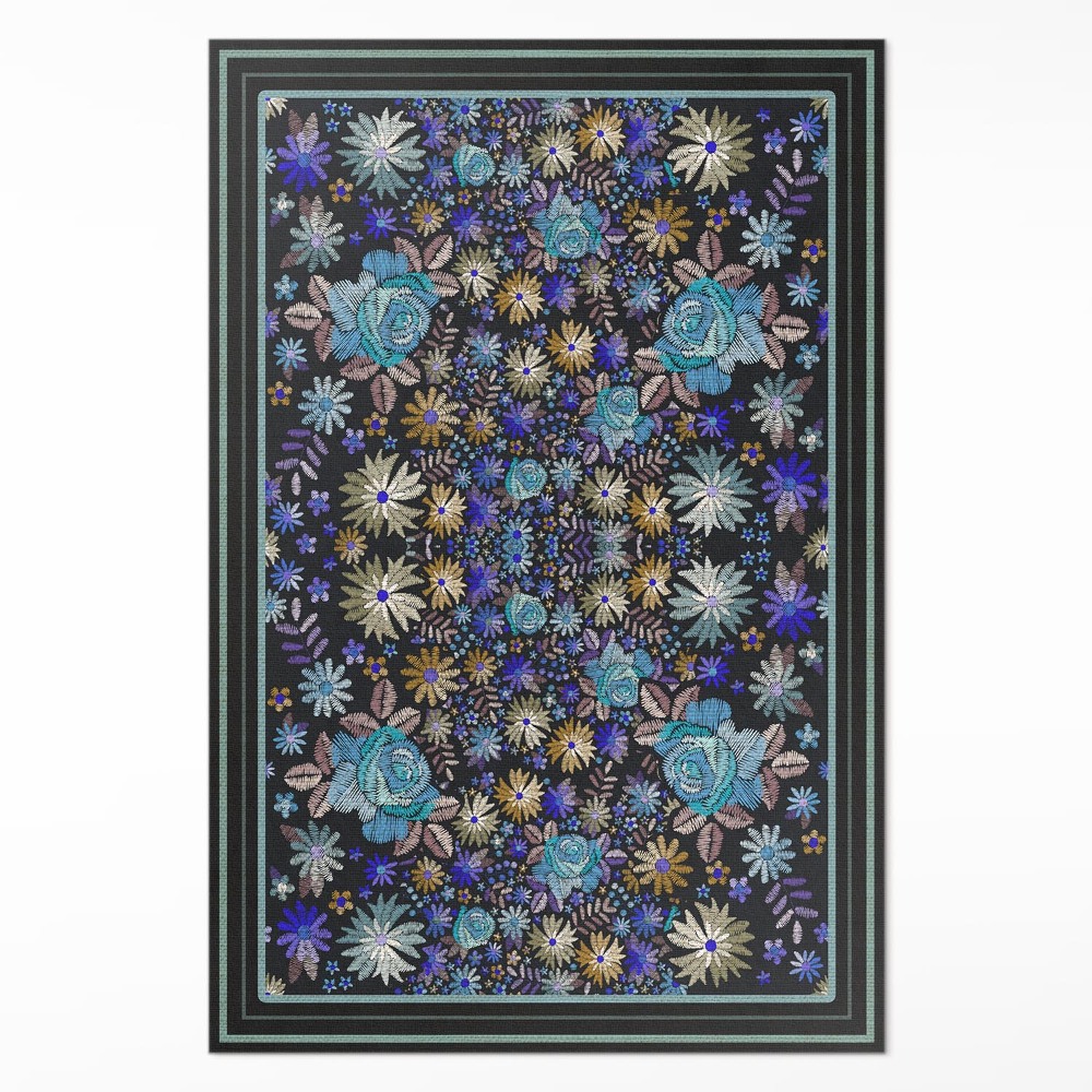 Dywan winylowy Niebieskie i żółte kwiaty