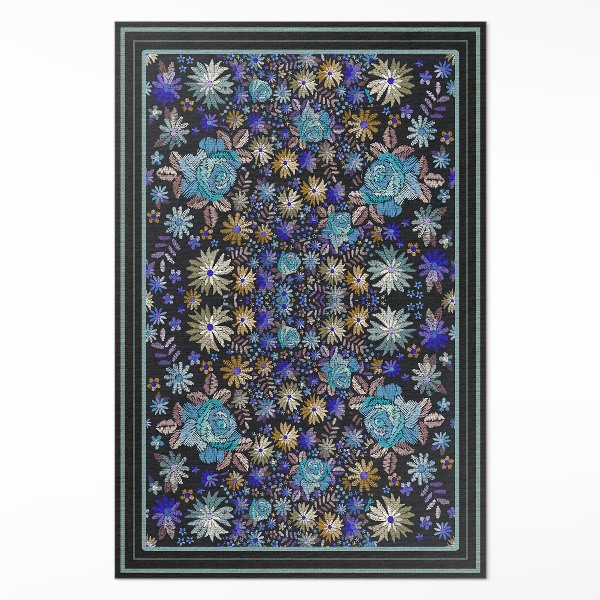 Dywan winylowy Niebieskie i żółte kwiaty