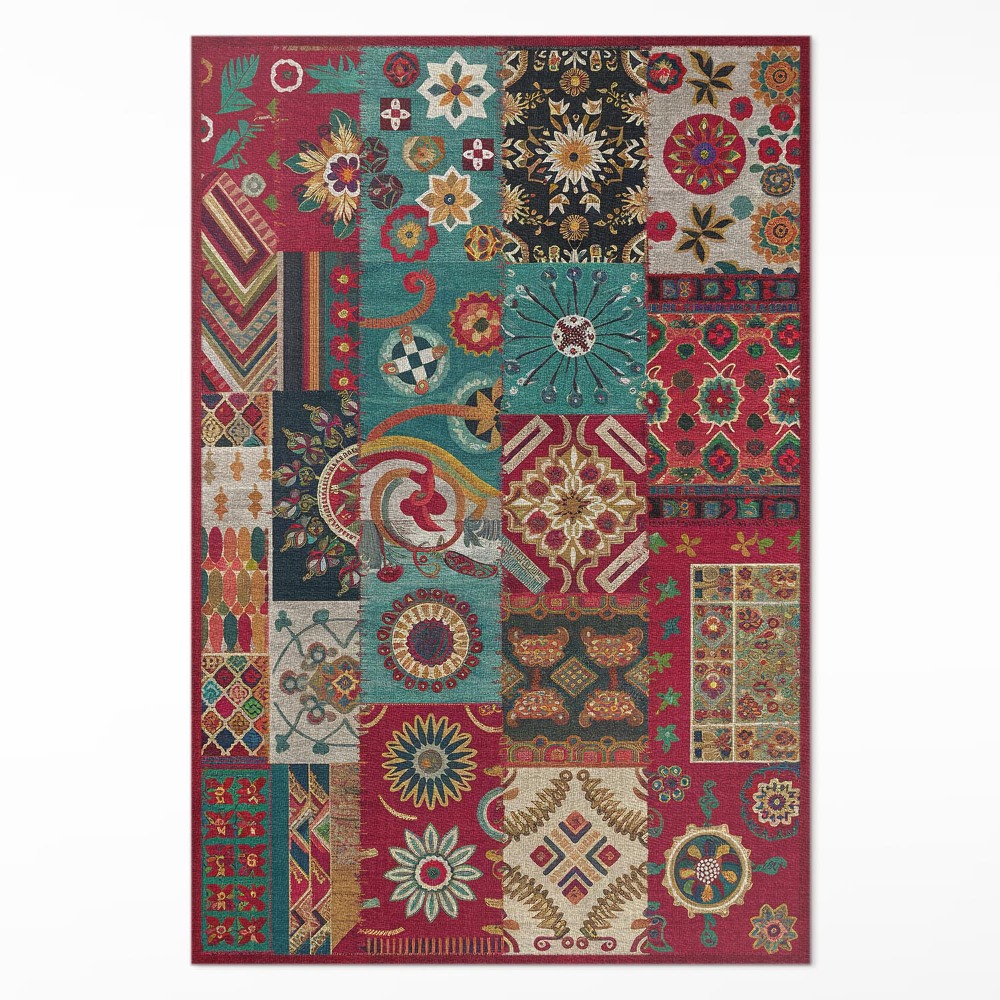 Dywan winylowy kolorowy wzór patchworkowy w stylu perskim