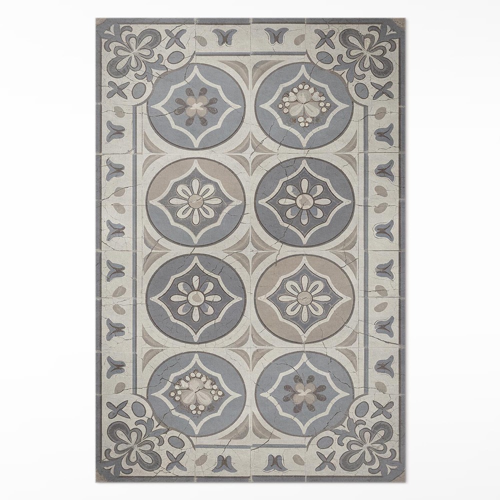 Dywan winylowy Kwiaty na ceramicznych płytkach retro