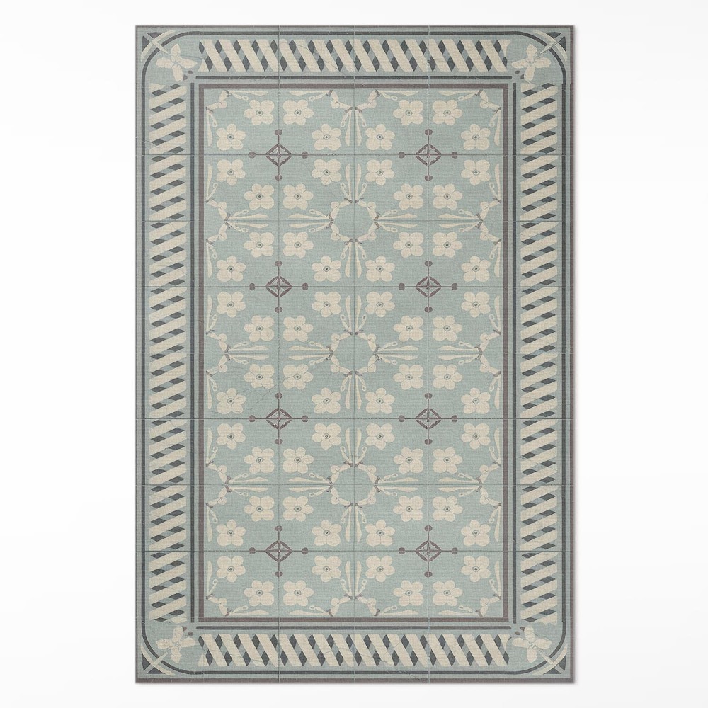 Dywan winylowy Płytki w stylu vintage z kwiatami