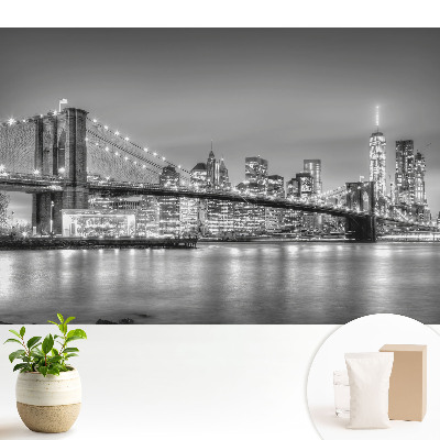 Fototapeta do salonu Nocna panorama metropolii most i wieżowce