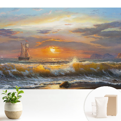 Fototapeta na wymiar do sypialni Żaglowiec na morzu o zachodzie słońca